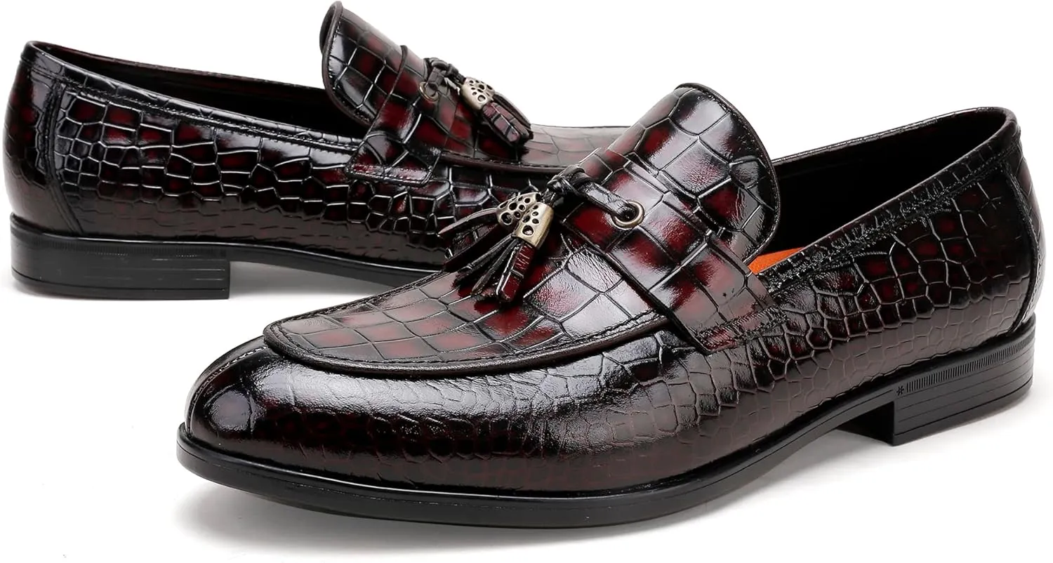 Men's Tassel Loafer, Classic Casual Dress Shoe, Black Smooth Leather Tassel Slip-on Penny Loafer for Mens