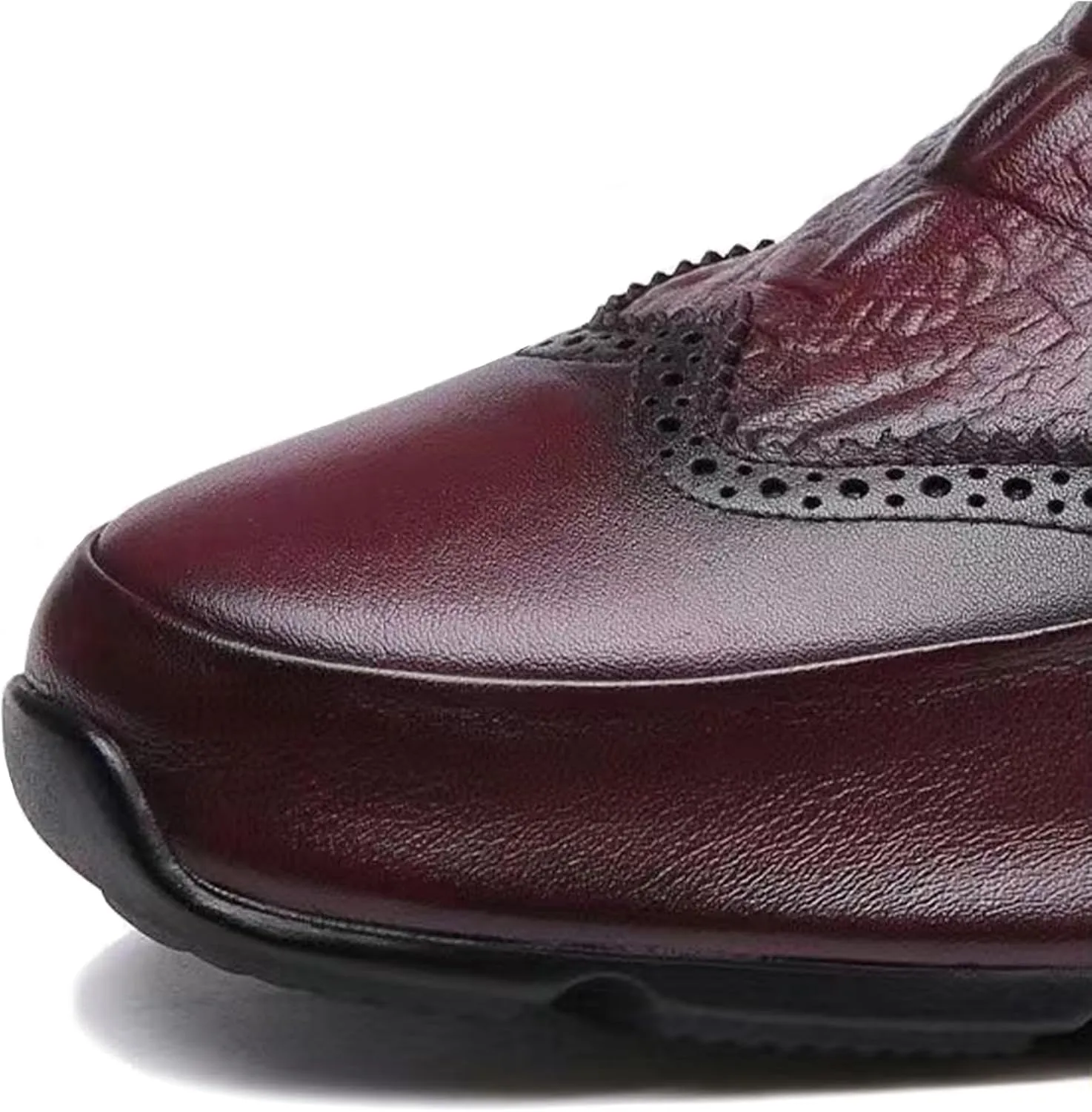 Men's Texture Loafer Shoes Genuine Leather Lightweight Non-Slip Walking Sneakers Slip-On Casual Dress Shoes