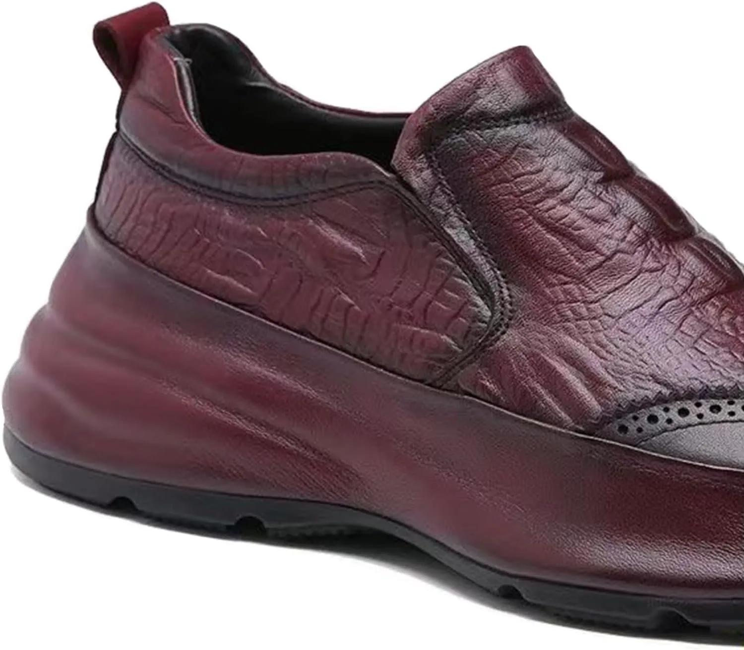 Men's Texture Loafer Shoes Genuine Leather Lightweight Non-Slip Walking Sneakers Slip-On Casual Dress Shoes