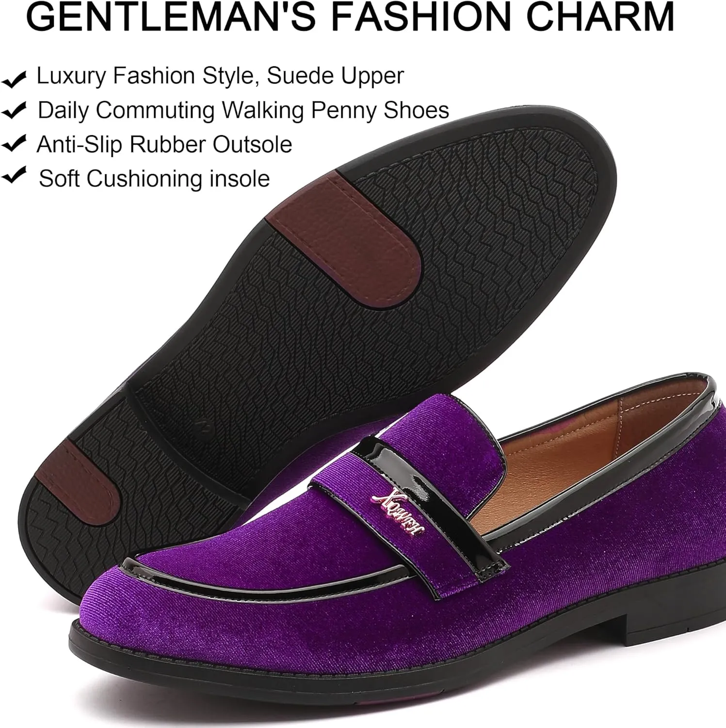 Mens Velvet Loafers, Men's Fashion Mens Dress Shoes Classic Loafers for Wedding Party Penny Dancing,Slip-On Flats Smoking Slippers Prom