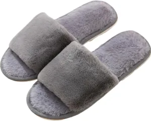 Men's Women's Fuzzy Slippers Classic Fluffy Soft Plush Open Toe Memory Foam Comfy Warm Durable House Slippers Cozy Faux Fur Couple Slides Anti-Skid Indoor Outdoor Home Bedroom