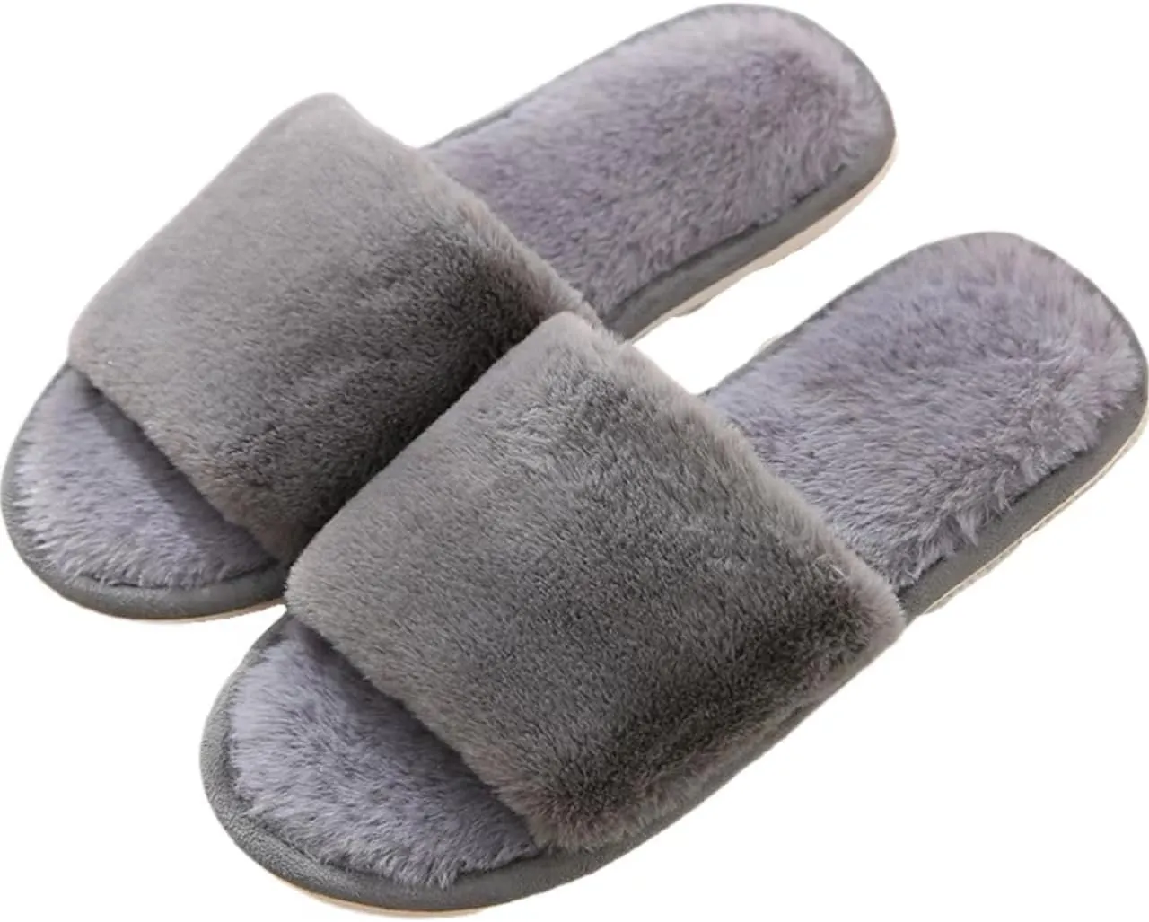 Men's Women's Fuzzy Slippers Classic Fluffy Soft Plush Open Toe Memory Foam Comfy Warm Durable House Slippers Cozy Faux Fur Couple Slides Anti-Skid Indoor Outdoor Home Bedroom