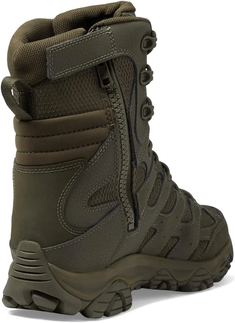 Merrell Men’s Moab 3 8” Zip Tactical Waterproof Boots, Durable & Comfortable Coated Leather Combat Hiking Shoes