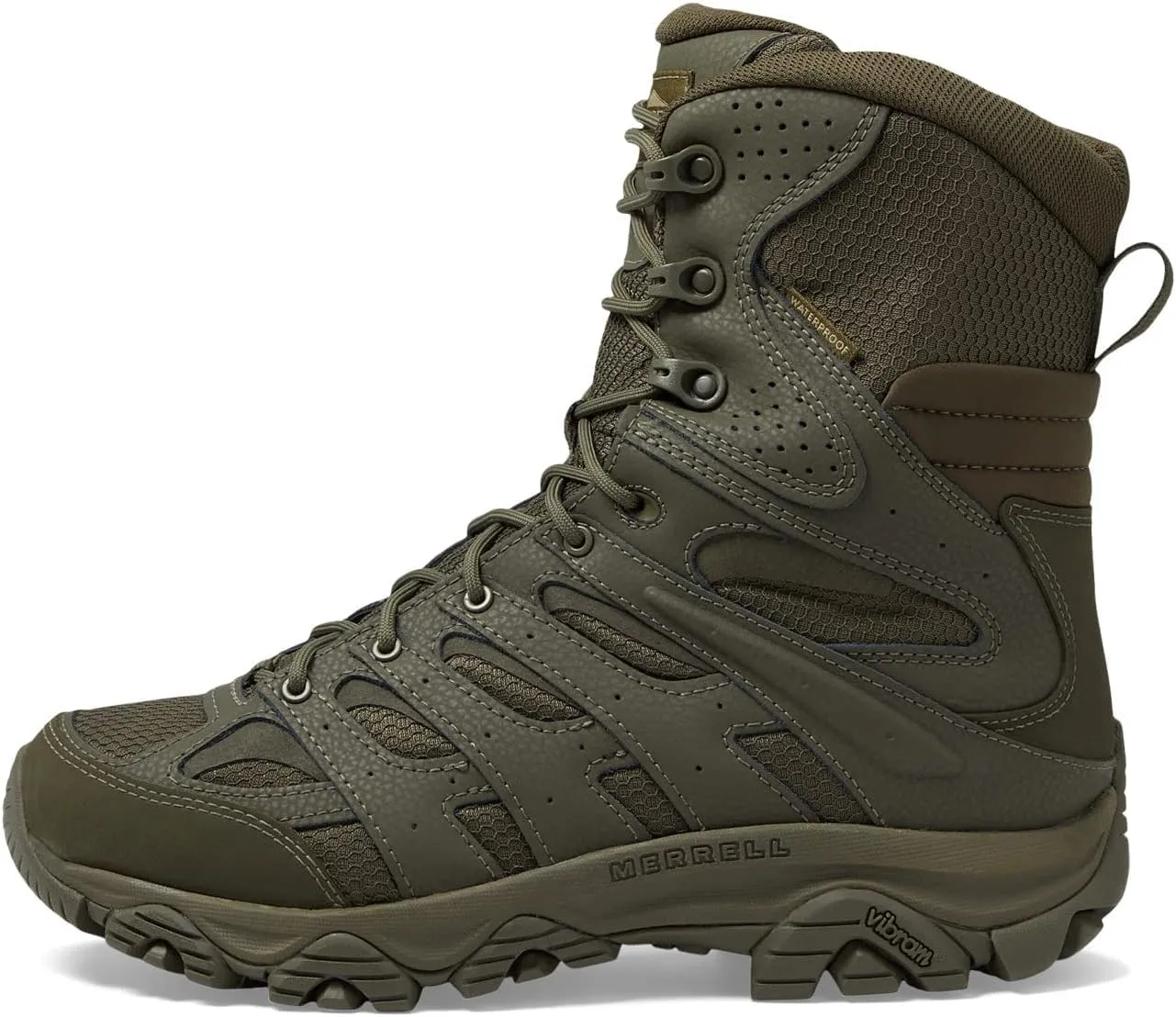 Merrell Men’s Moab 3 8” Zip Tactical Waterproof Boots, Durable & Comfortable Coated Leather Combat Hiking Shoes
