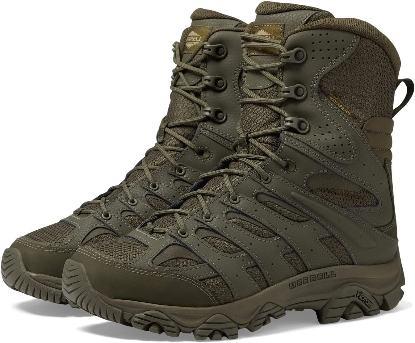 Merrell Men’s Moab 3 8” Zip Tactical Waterproof Boots, Durable & Comfortable Coated Leather Combat Hiking Shoes