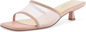 Mesh Heel Mules for Women Kitten Heeled Sandals Square Open Toe Comfort Slip On Casual Shoes
