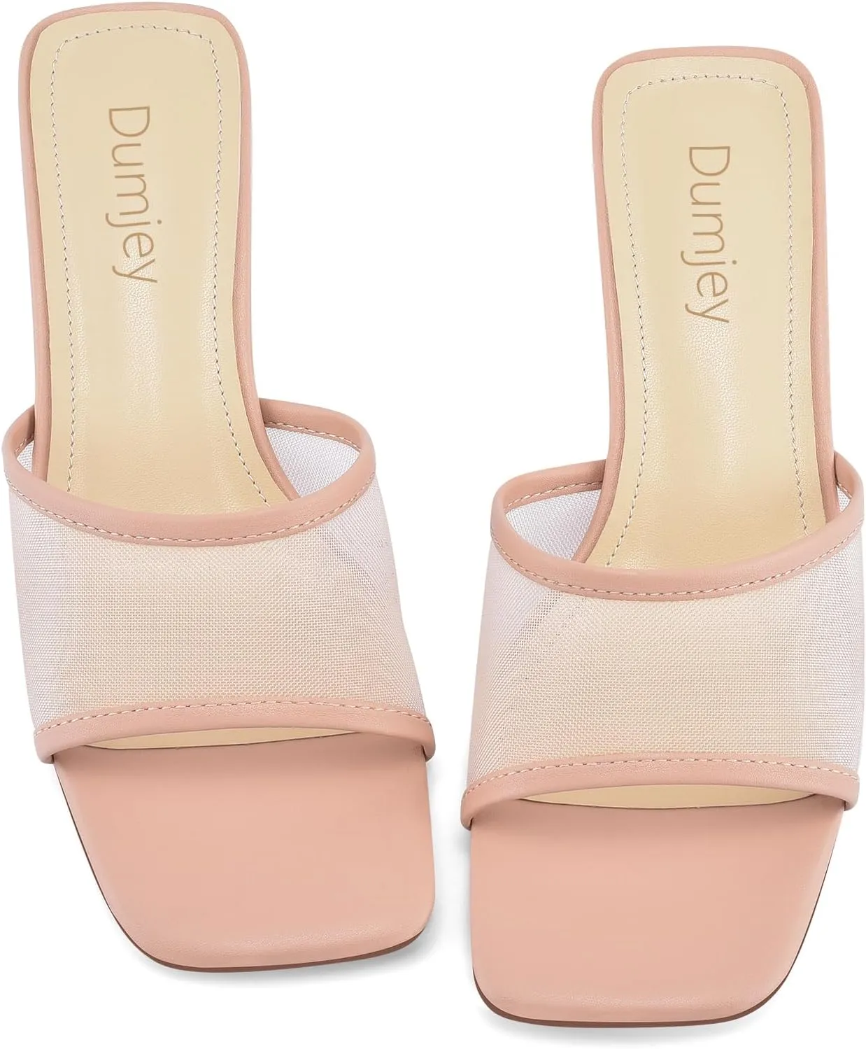 Mesh Heel Mules for Women Kitten Heeled Sandals Square Open Toe Comfort Slip On Casual Shoes