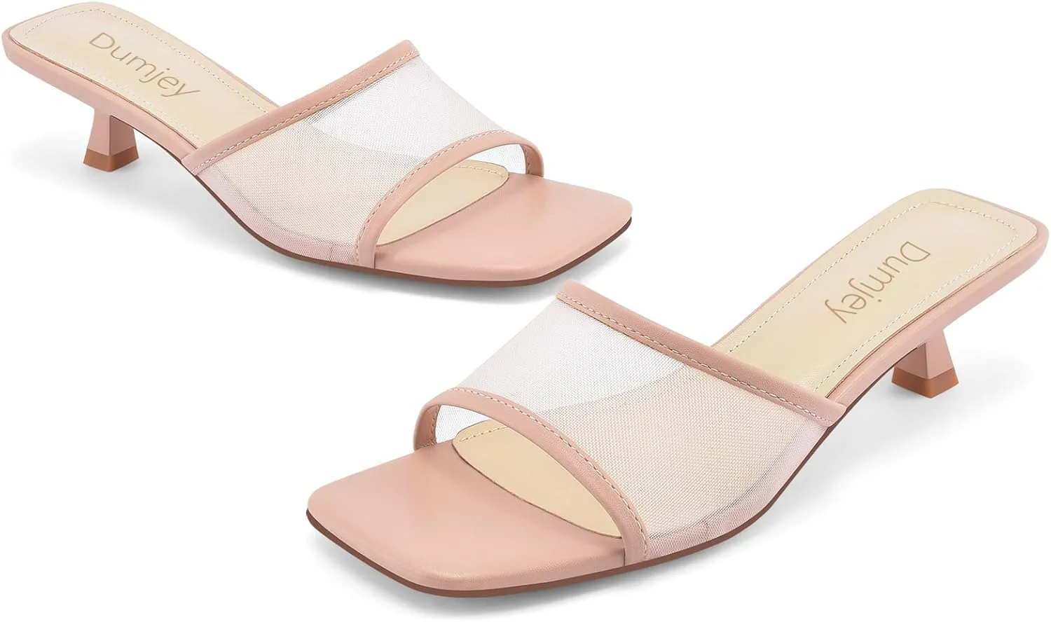 Mesh Heel Mules for Women Kitten Heeled Sandals Square Open Toe Comfort Slip On Casual Shoes