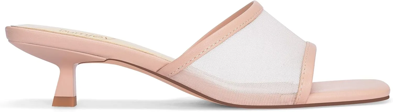 Mesh Heel Mules for Women Kitten Heeled Sandals Square Open Toe Comfort Slip On Casual Shoes