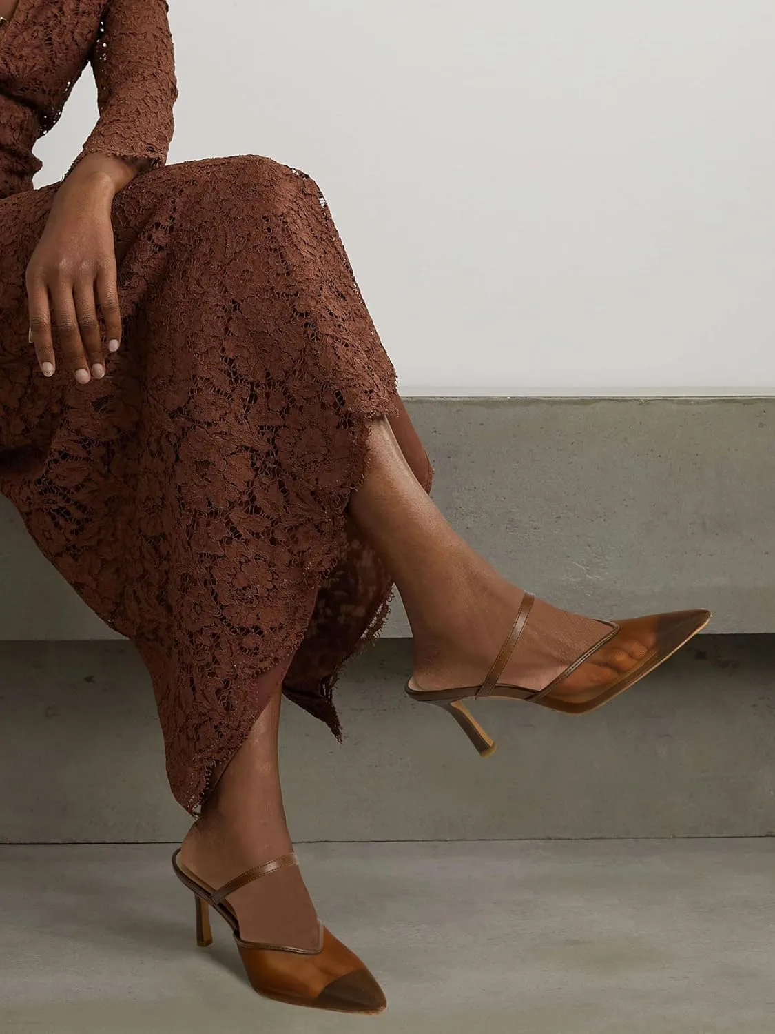 Mesh Kitten Heels for Women Pointed Closed Toe Mule Heeled Sandals Sexy Slip On Dress Pumps