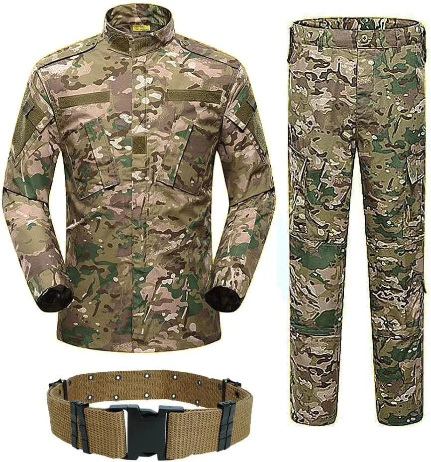 Military Tactical Mens Hunting Combat BDU Uniform Suit Shirt & Pants with Belt MC