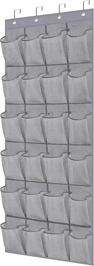 MISSLO Over The Door Shoe Organizer Hanging Closet Holder Hanger Storage Bag Rack with 24 Large Mesh Pockets, Gray