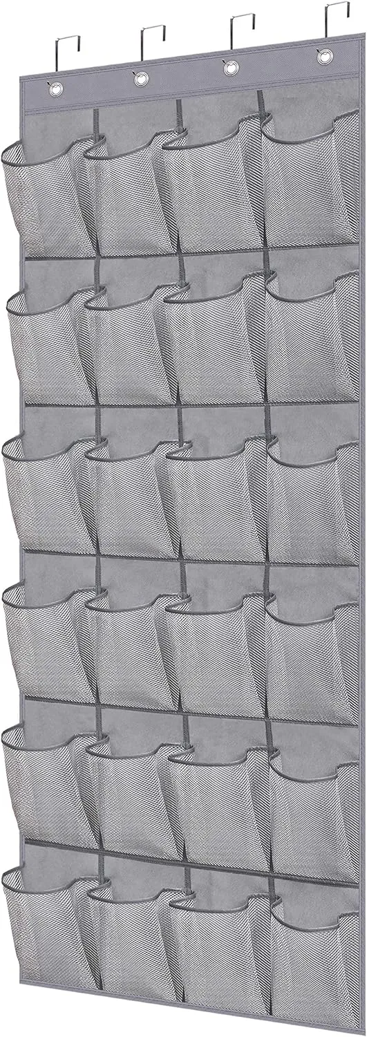 MISSLO Over The Door Shoe Organizer Hanging Closet Holder Hanger Storage Bag Rack with 24 Large Mesh Pockets, Gray