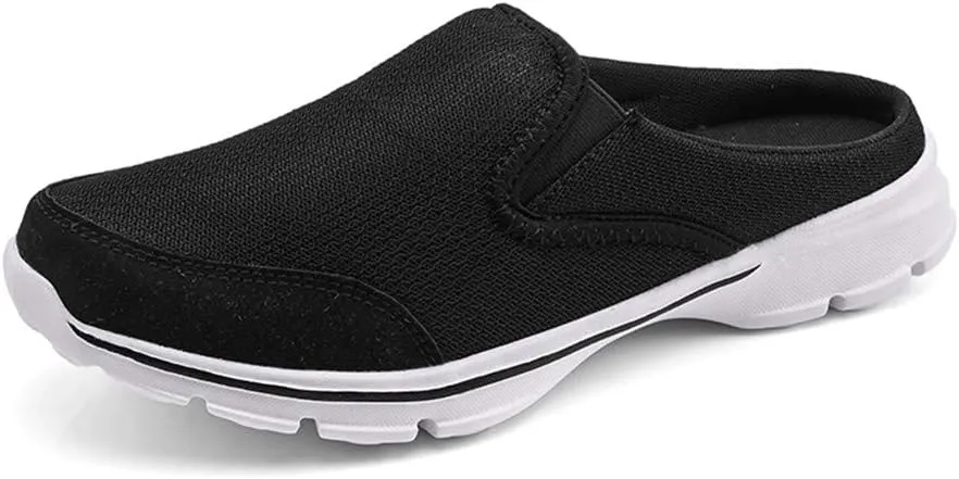 MizHome Men's Open Back Sneaker Clogs Knit Mules Shoes Lightweight Breathable Slippers