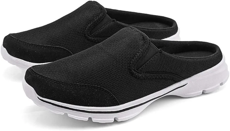 MizHome Men's Open Back Sneaker Clogs Knit Mules Shoes Lightweight Breathable Slippers