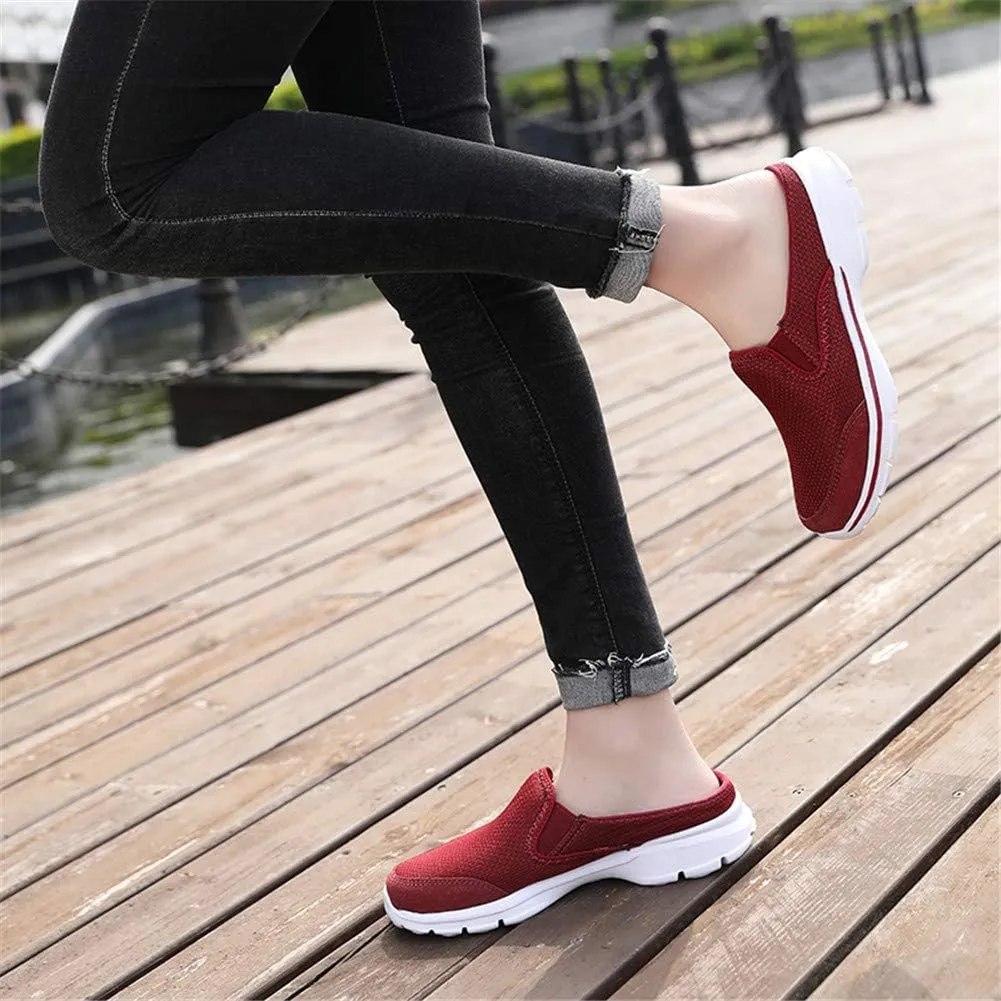 MizHome Women's Backless Walking Sneakers Summer Slip-on Mule Shoes Closed Toe Slippers
