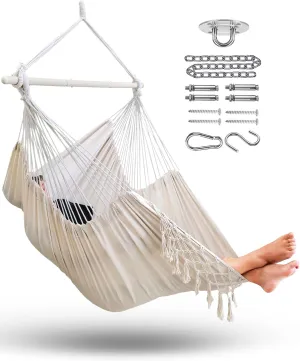 MIZTLI Hammock Chair Hanging Chair Swing Chair XXL Large Macrame Swing Indoor Hammock for Bedroom - Max 500 Lbs - All Hanging Kit Included