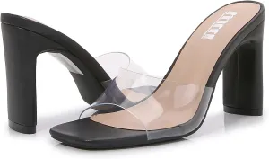 mm Women Muti Style Single braided and Transparent Strap High 4 inch Chunky Heeled Open Toe Sandals