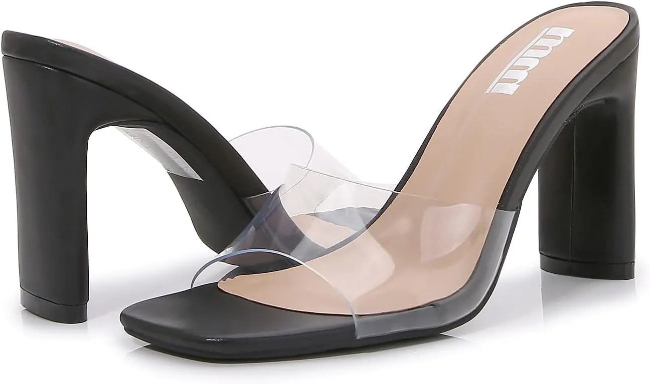 mm Women Muti Style Single braided and Transparent Strap High 4 inch Chunky Heeled Open Toe Sandals