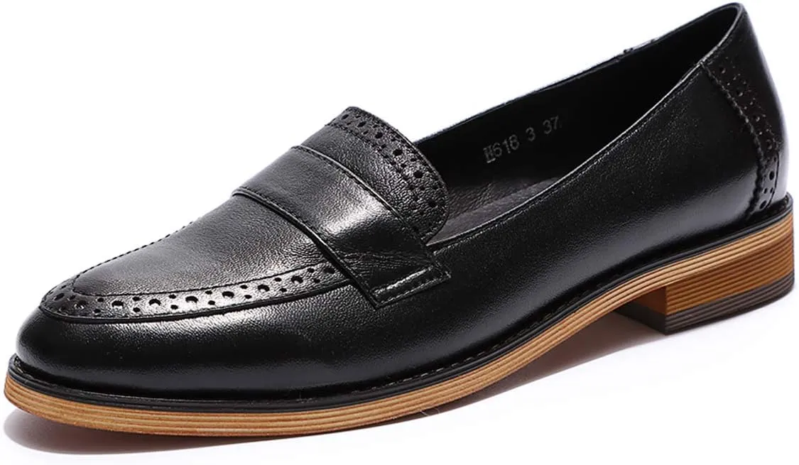 Mona flying Women's Classy Leather Penny Loafer Dress Casual Slip on Flat Office Work Shoes for Ladies