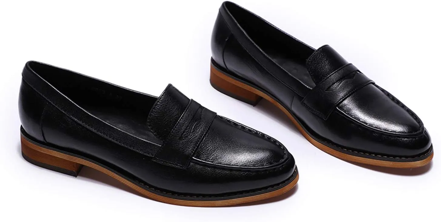 Mona flying Women's Classy Leather Penny Loafer Dress Casual Slip on Flat Office Work Shoes for Ladies