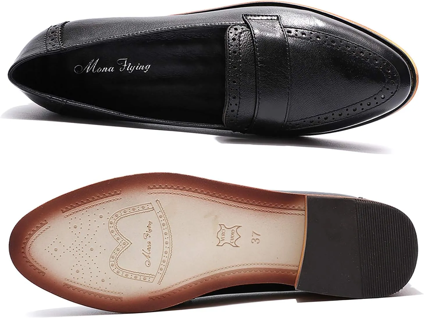 Mona flying Women's Classy Leather Penny Loafer Dress Casual Slip on Flat Office Work Shoes for Ladies