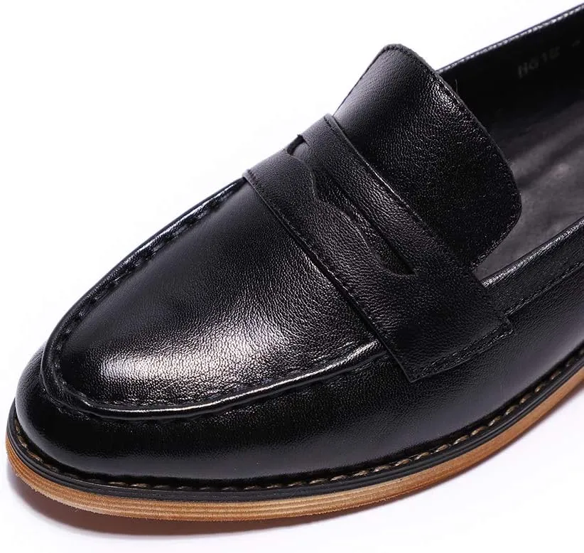 Mona flying Women's Classy Leather Penny Loafer Dress Casual Slip on Flat Office Work Shoes for Ladies