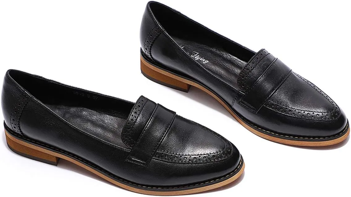 Mona flying Women's Classy Leather Penny Loafer Dress Casual Slip on Flat Office Work Shoes for Ladies