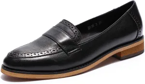 Mona flying Women's Classy Leather Penny Loafer Dress Casual Slip on Flat Office Work Shoes for Ladies