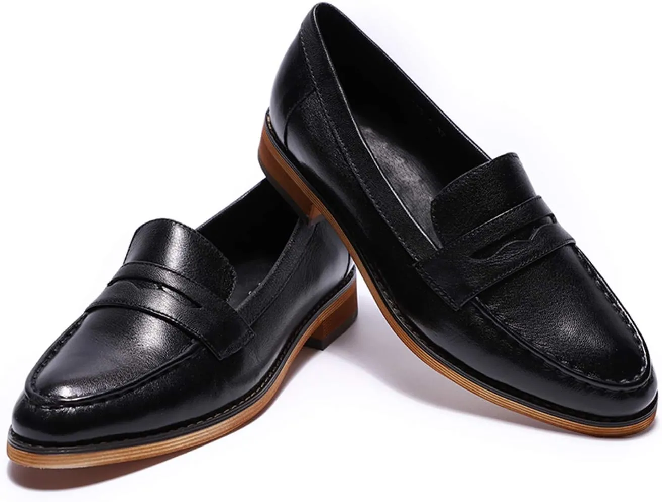 Mona flying Women's Classy Leather Penny Loafer Dress Casual Slip on Flat Office Work Shoes for Ladies