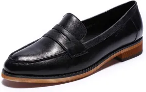Mona flying Women's Classy Leather Penny Loafer Dress Casual Slip on Flat Office Work Shoes for Ladies