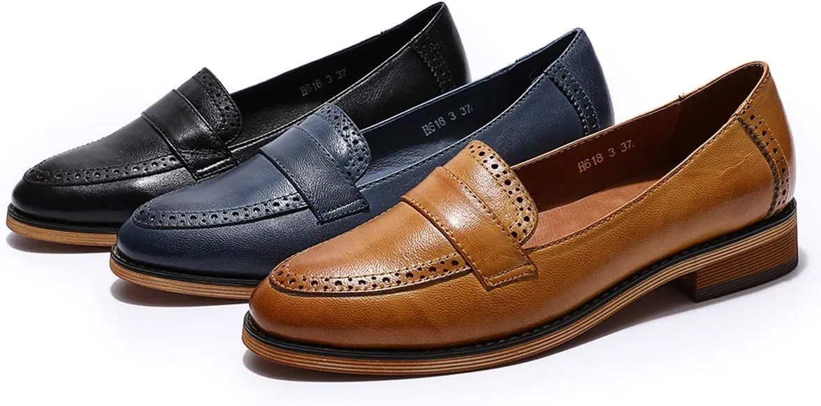 Mona flying Women's Classy Leather Penny Loafer Dress Casual Slip on Flat Office Work Shoes for Ladies