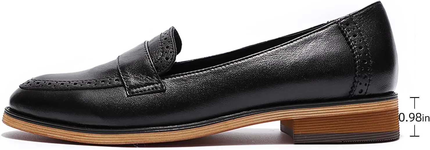 Mona flying Women's Classy Leather Penny Loafer Dress Casual Slip on Flat Office Work Shoes for Ladies