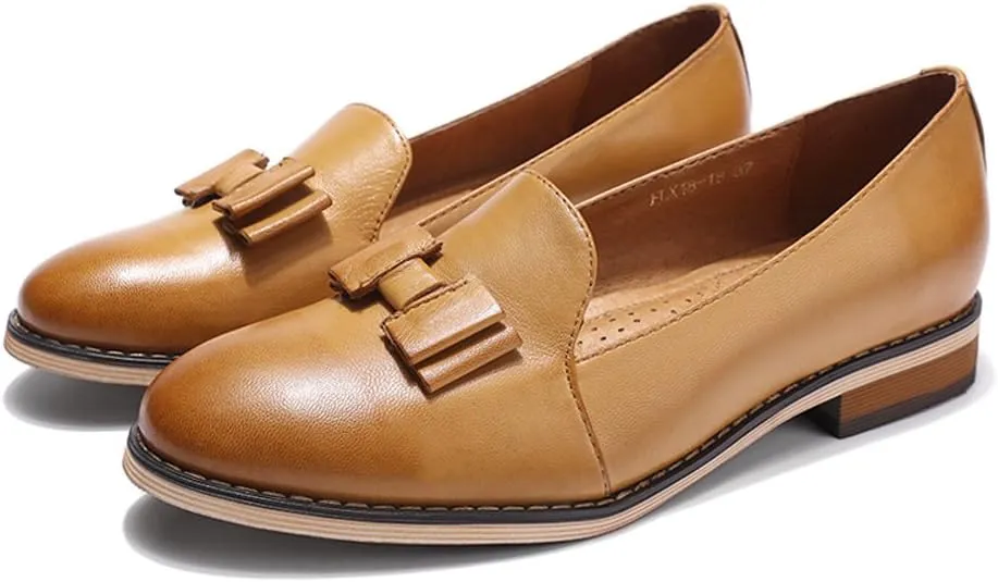 Mona flying Women's Leather Bow Penny Loafer Business Casual Slip on Flat Office Work Shoes for Ladies