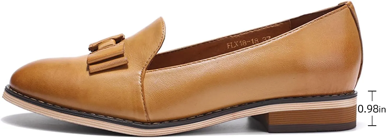 Mona flying Women's Leather Bow Penny Loafer Business Casual Slip on Flat Office Work Shoes for Ladies