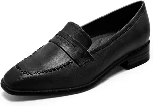 Mona flying Women's Top Leather Square Toe Penny Loafer Dress Casual Slip on Flat Office Work Shoes for Ladies