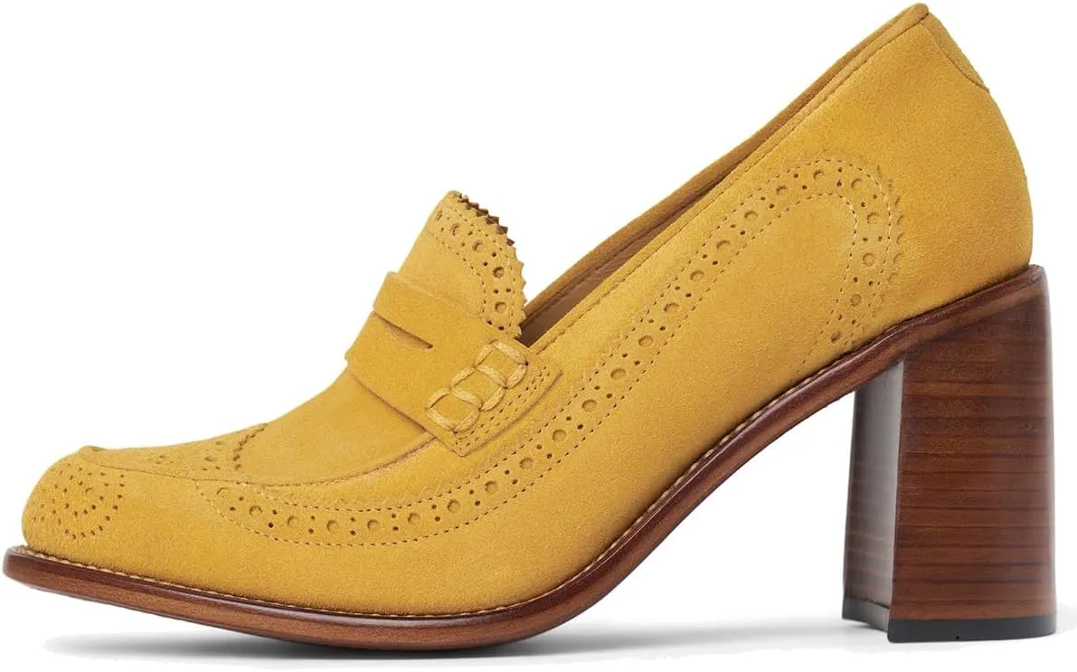 MOOMMO Women Chunky Block High Heel Loafer Pumps Round Closed Toe Slip On Oxford Shoes 3 Inch Heels Patent Leather Work Pumps Office Ladies Wingtip Dress Loafers Formal Business Party Retro 4-11 M US