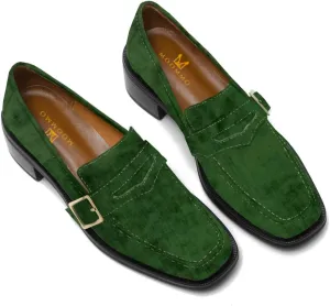 MOOMMO Women Classic Penny Loafers Closed Square Toe Patent Low Heel Loafers Slip On Metal Buckle 2" Chunky Heel Comfy Office Ladies Vintage Dress Loafer Shoes Size 4-9 M US