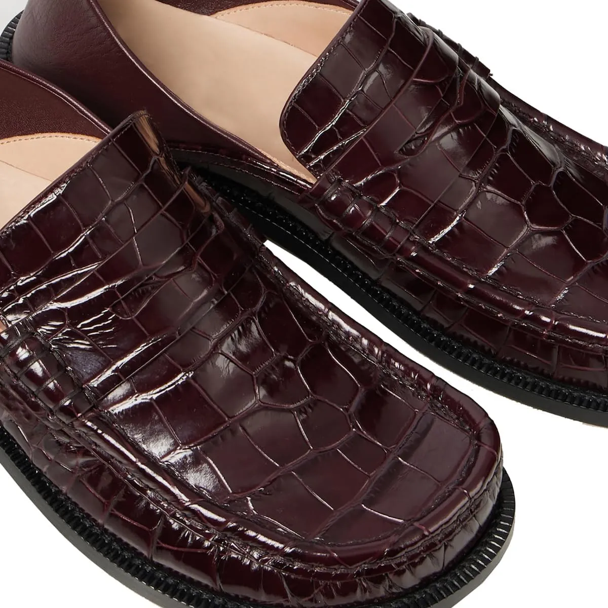 MOOMMO Women Low Chunky Heel Loafers Walking Shoes Crocodile Loafer Flats Round Toe Toe Slip On Penny Loafers Dress Shoes Matte Stone Pattern Office Ladies Casual Comfort 4-11 M US