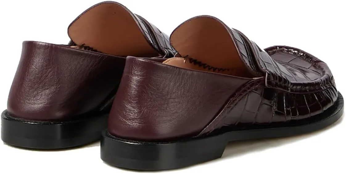 MOOMMO Women Low Chunky Heel Loafers Walking Shoes Crocodile Loafer Flats Round Toe Toe Slip On Penny Loafers Dress Shoes Matte Stone Pattern Office Ladies Casual Comfort 4-11 M US