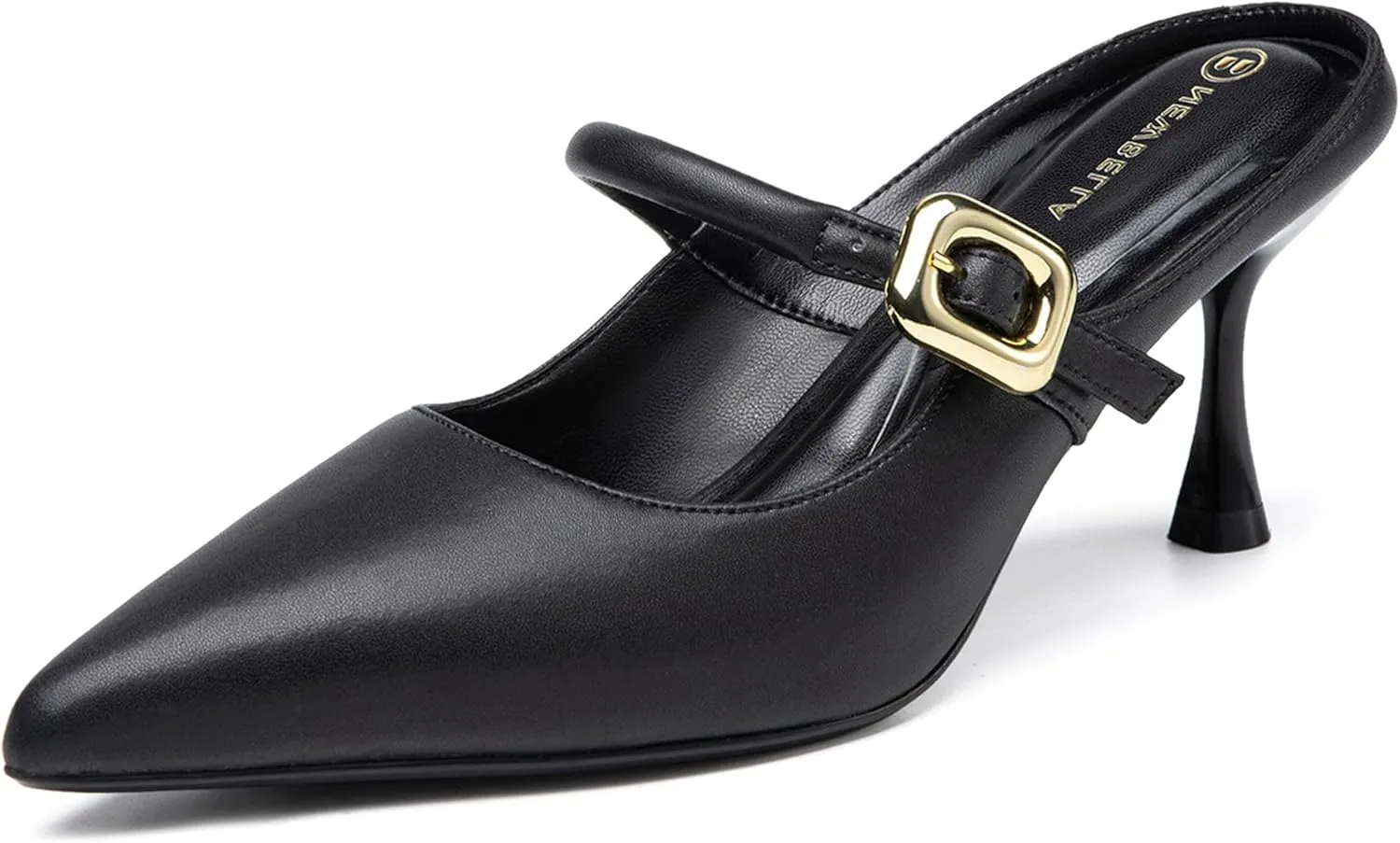 Mousse FIT Women's Pointed Toe Heel Mules for Women Knit Heeled Sandals Mules Shoes Dark Black