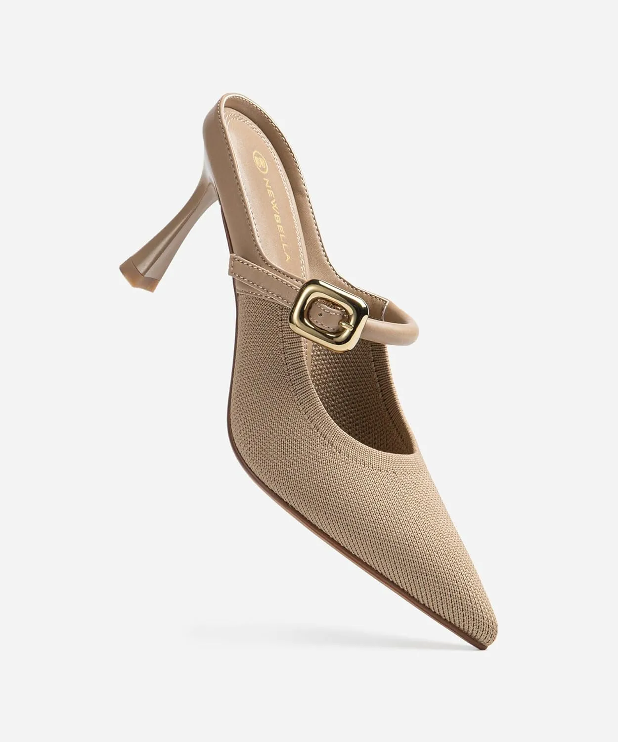 Mousse FIT Women's Pointed Toe Heel Mules for Women Knit Heeled Sandals Mules Shoes