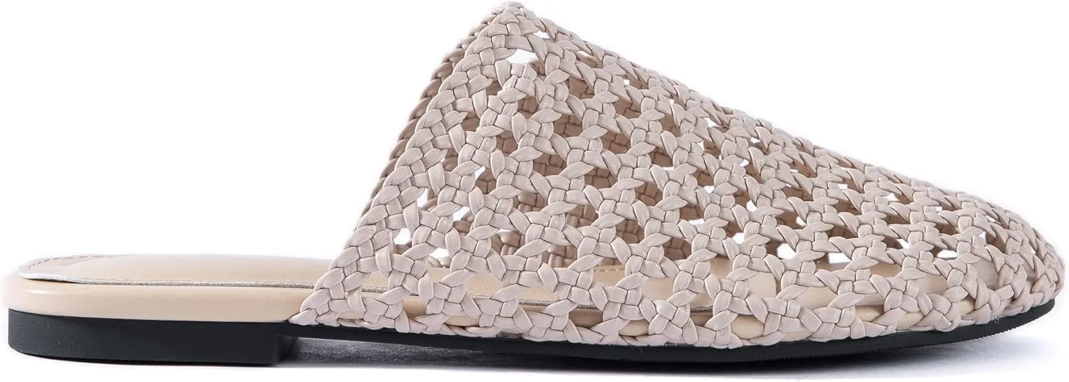 Mtzyoa Women Flat Sandals Mesh Knit Hollow Braided Summer Breathable Openwork Cushioned Non Slip Slip-On Dressy Casual Vacation Bohemian Cute Slides