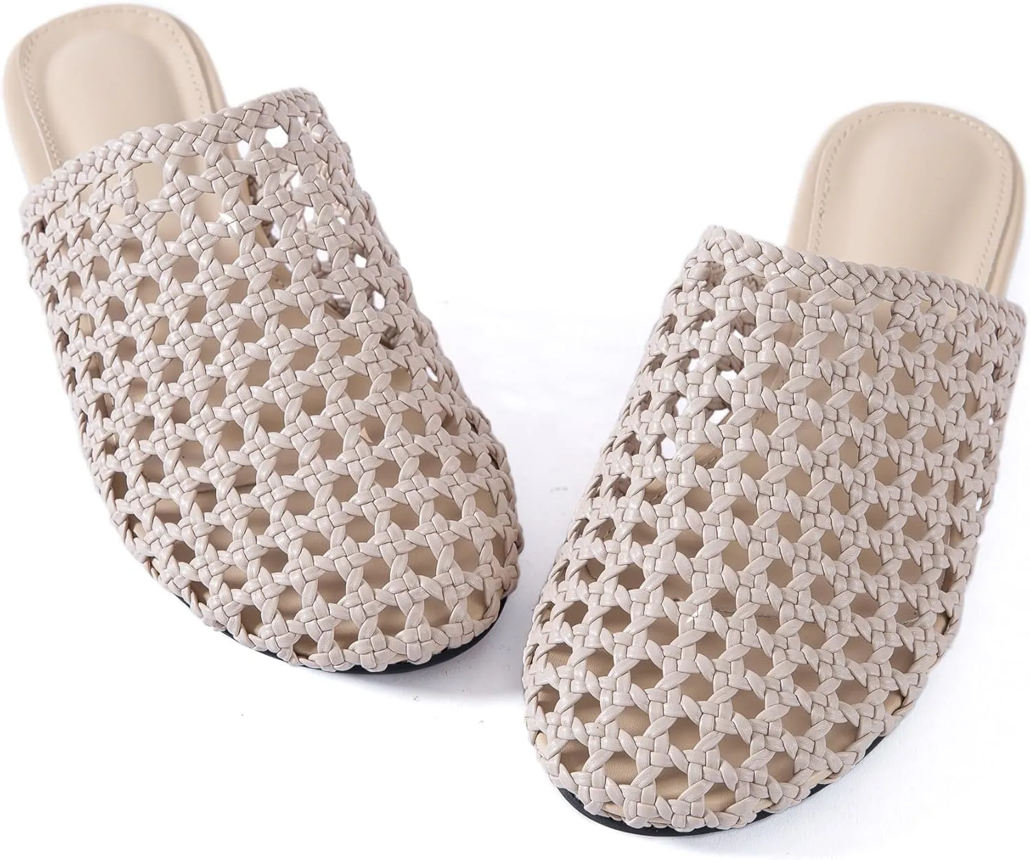 Mtzyoa Women Flat Sandals Mesh Knit Hollow Braided Summer Breathable Openwork Cushioned Non Slip Slip-On Dressy Casual Vacation Bohemian Cute Slides