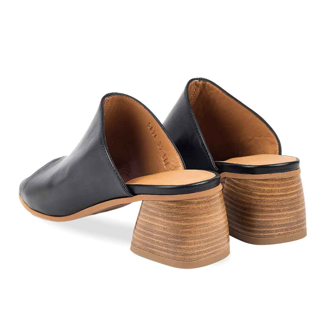 Mule with sculptural wooden heel