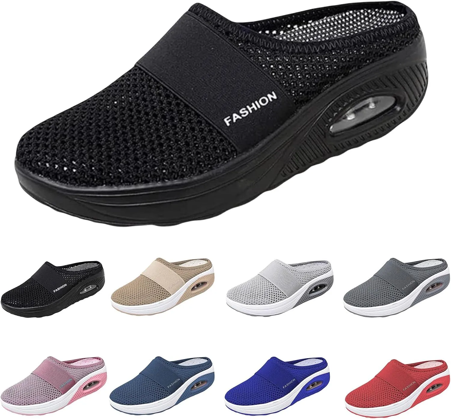 Mules for Women 2025 Backless Walking Sneakers Summer Slip-On Mule Shoes Mesh Air Cushion Orthopedic Diabetic Shoes with Arch-Support Open Back Slip On Shoes Breathable Slippers Closed Toe Slides