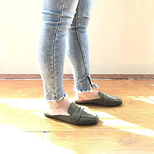 Mules for Women Shoes Slip on Flats Backless Penny Loafers Closed Toe Mule Slides