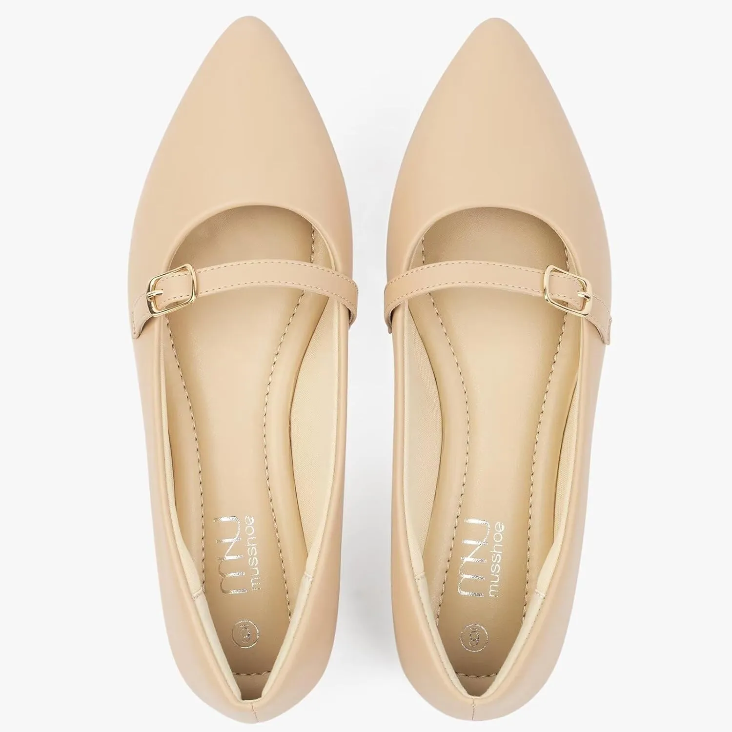 MUSSHOE Women Flats Comfortable Pointed Toe Flats Shoes with Strap PU Leather Slip on Shoes for Women