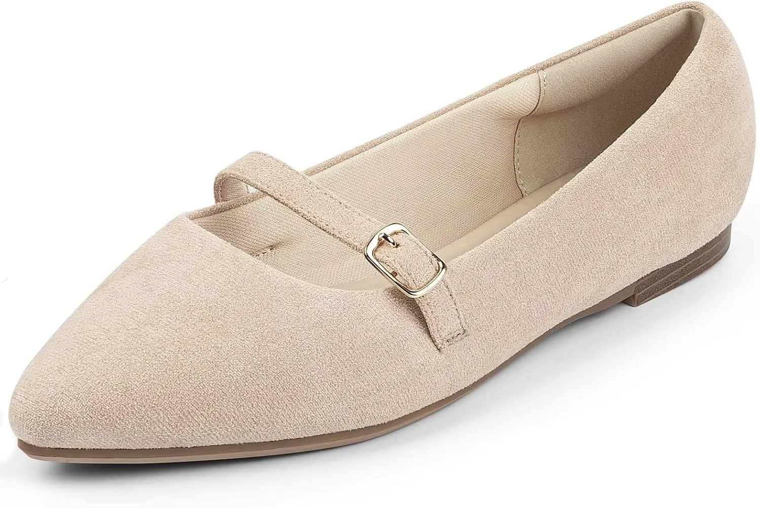 MUSSHOE Women Flats Comfortable Pointed Toe Flats Shoes with Strap PU Leather Slip on Shoes for Women