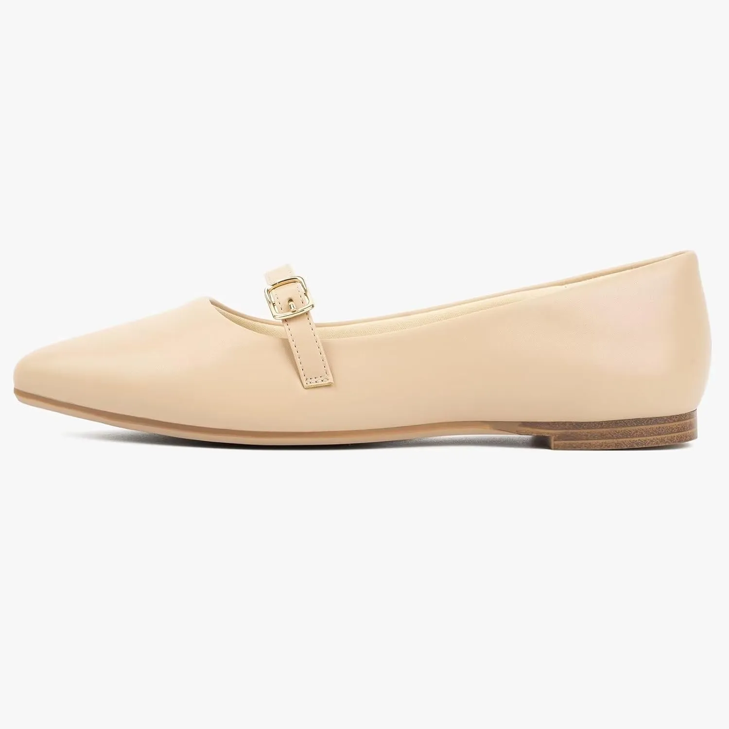 MUSSHOE Women Flats Comfortable Pointed Toe Flats Shoes with Strap PU Leather Slip on Shoes for Women